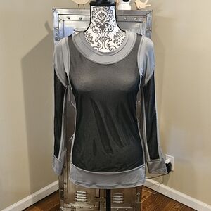 Anatomie Laylin Grey/Black Jersey & Mesh Long-Sleeve Shirt Top sz S